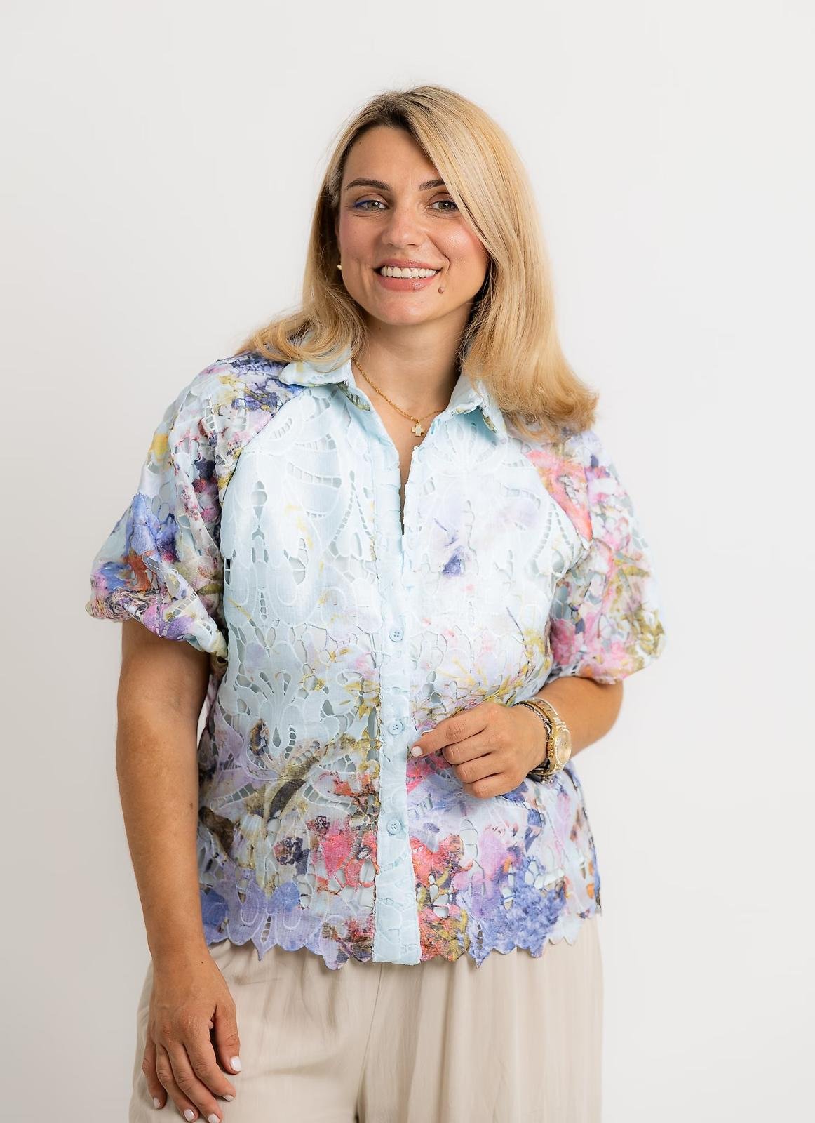 Cvjetna košulja s čipkom i puf rukavima S–XL - Image 5